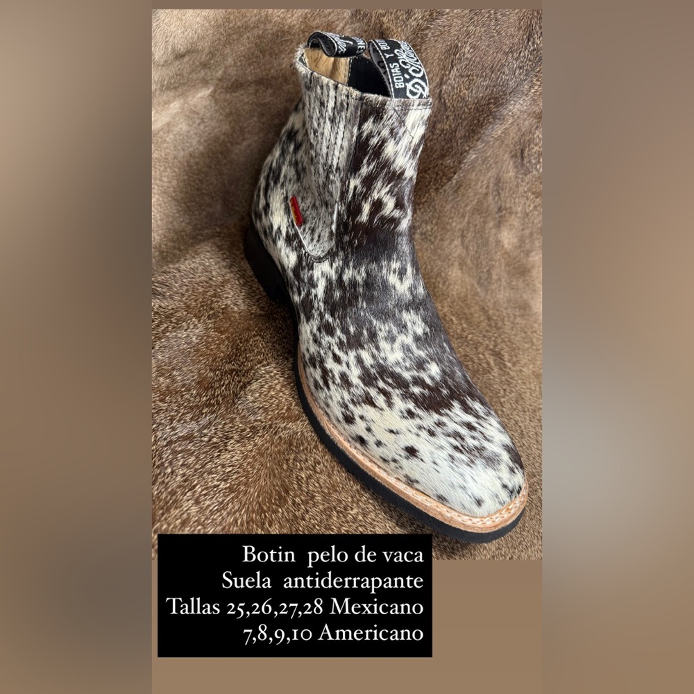 Men's Black and White Cowhide Boots